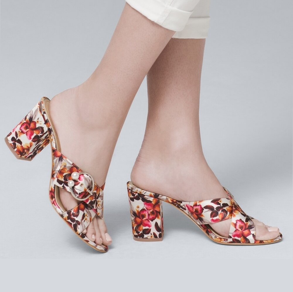 WHBM Silvy Floral Satin Block Heeled Sandals 10 - Picture 4 of 4
